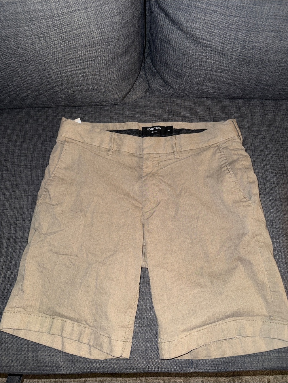Nordstrom Men's Light Beige Flat-Front Shorts - Picture 2 of 3